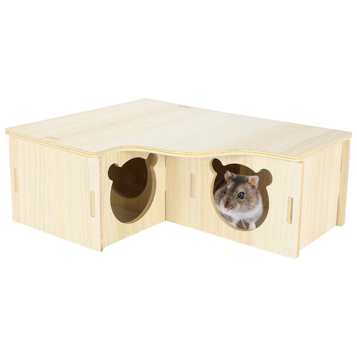 Jevnd Multi-Chamber Hamster House Maze 3-Room Hideouts Wooden Hamster Maze & Tunnel Exploring Toys Dwarf Hamster House Habitats Decor for Hamster Mice Gerbils Lemmings