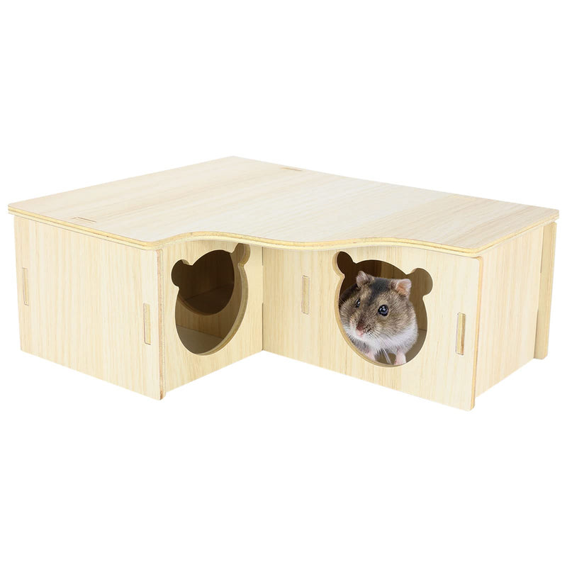 Jevnd Multi-Chamber Hamster House Maze 3-Room Hideouts Wooden Hamster Maze & Tunnel Exploring Toys Dwarf Hamster House Habitats Decor for Hamster Mice Gerbils Lemmings